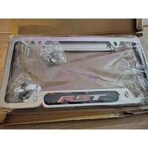 RST Chrome Metal License Plate Frame with Black Red Emblem New‎ Hardware